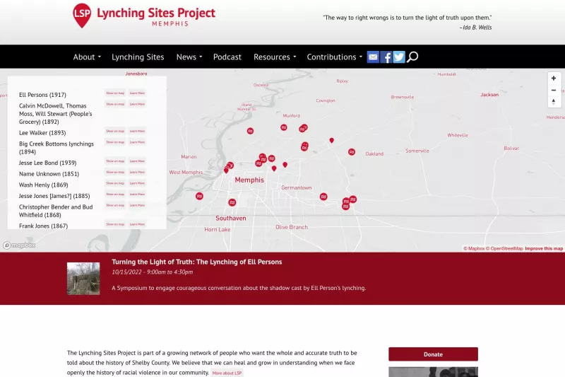 The Lynching Sites Project of Memphis website screenshot.